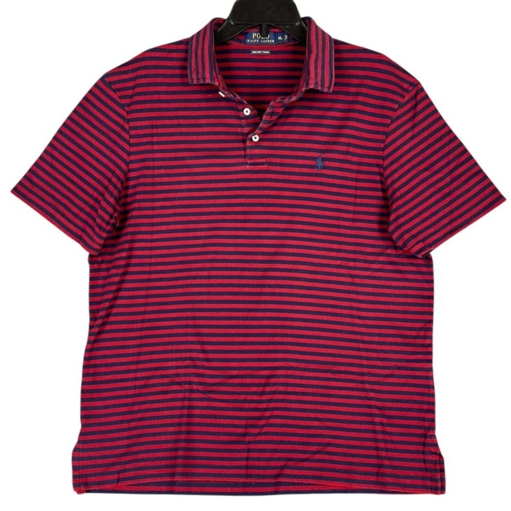 Polo Ralph Lauren Polo Shirt Mens Extra Large Red Striped Pima Soft Touch Knit